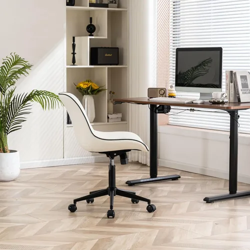 Vista 93 de YOUNIKE Silla de escritorio de oficina en casa con ruedas, silla de tocador sin brazos con respaldo, cómoda y moderna silla tapizada de cuero
