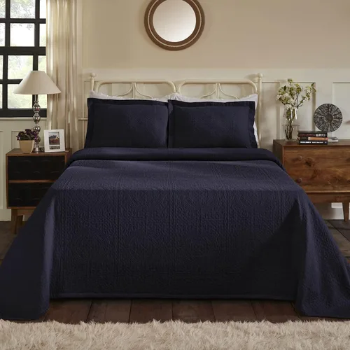 Vista 90 de Superior Fleur De Lis - Juego de colcha de algodón de 3 piezas, decoración de cama para el hogar, colcha decorativa con textura, 2 fundas de Azul