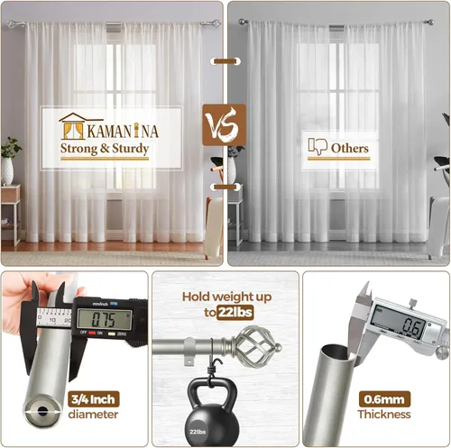 Vista 6 de KAMANINA Barra para cortinas plateada de 32 a 58 pulgadas (2.6-4.8 pies), barras para cortinas ajustables para ventanas de 28 a 48 pulgadas, barras