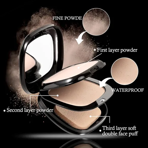 Vista 3 de Boobeen Polvo de ajuste de 2 capas – Polvo facial de acabado mate compacto – Sombra ligera impecable y ligera