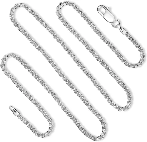 925 Sterling Silver Wheat Chain 2mm - Italian Spiga Sterling Silver Necklace Chain with Lobster Claw Clasp, Nickel Free 925 Silver Chain Necklace in