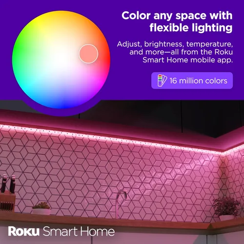 Vista 2 de Roku Tira de luces LED inteligente, 16.4 pies - Opciones de color con brillo y temperatura ajustables - Tiras de luces WiFi inteligentes de pelar