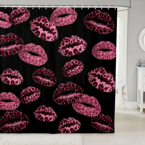 Feelyou Leopard Print Lips Shower Curtain for Bathroom Decor Cheetah Print Bath Curtain Kissing Lips Bathroom Accessories Waterproof Polyester