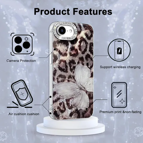 Vista 707 de I-MGAE-IN-AR - Funda diseñada para iPhone 12 y 12 Pro, diseño de mariposa plateada brillante, funda protectora de poliuretano termoplástico, suave