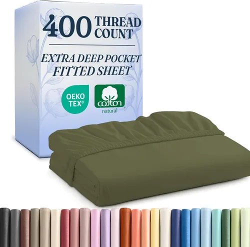 Vista 17 de Sábana bajera ajustable de algodón extra profunda de 400 hilos tamaño individual – Sábana bajera individual de lujo para hotel solamente – Se adapta