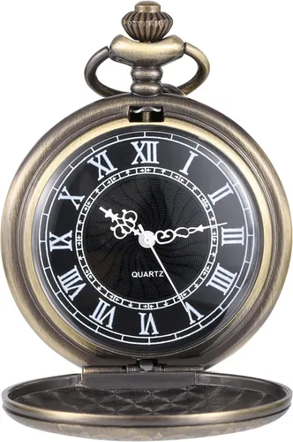 Vista 10 de Reloj de bolsillo de cuarzo para hombre con esfera negra y cadena