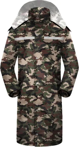 iCreek Chubasquero Impermeable de Largo para Hombre Mujer Adultos, Chaqueta de Lluvia Ligera con Capucha Plegable y Reflectiva verde militar (army