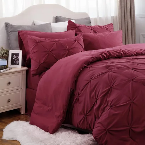 Vista 75 de Bedsure Juego de edredón tamaño King extragrande gris - Juego de ropa de cama en una bolsa de 7 piezas, juego de cama pintuck GentleSoft™ gris
