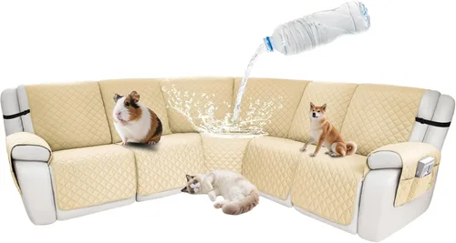 Vista 127 de Fundas impermeables para sofá reclinable seccional en forma de L, 7 piezas, antideslizantes, lavables, juego de fundas reclinables para mascotas