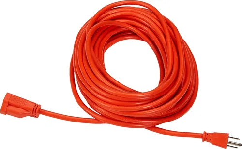 Amazon Basics Cable de extensión de 50 pies de 3 clavijas para interiores y exteriores, resistente, 13 amperios, 1625 vatios, 125 VAC, naranja