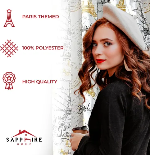 Vista 3 de Juego de edredón Sapphire Home de 7 piezas para cama tamaño queen/king con fundas de almohada, diseño de la Torre Eiffel de París, color negro