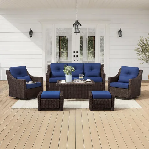 Vista 19 de CHITA Sofá de mimbre para exteriores, sofá de mimbre para patio, sofá de ratán de 3 plazas de gran tamaño con cojines de 5.1 pulgadas de grosor