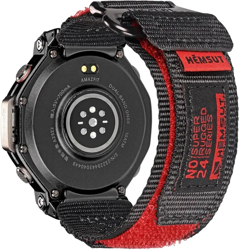 Vista 10 de Correa de reloj de nailon compatible con Amazfit T-Rex, correa de gancho y Negro/Azul