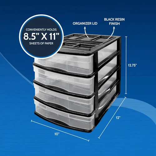 Vista 4 de Gracious Living Juego de cajones organizadores de escritorio y encimera de 3 cajones, blanco/transparente