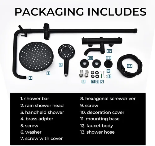 Vista 7 de Sistema de ducha termostático negro mate, montaje en pared, válvula de ducha termostática de latón de triple función, con cabezal de ducha de 8