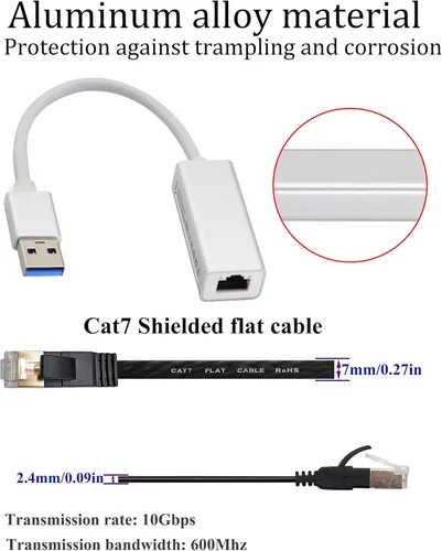Vista 6 de Adaptador Ethernet USB 3.0 a Gigabit RJ45 10/100/1000Mbps USB 3.0 macho a RJ45 hembra adaptador de red LAN