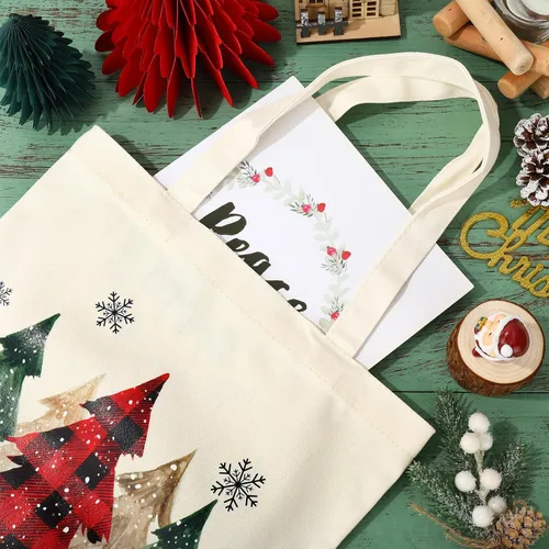 Vista 2 de Whaline 3 bolsas de lona de Navidad a cuadros, árbol de Navidad, camión, muñeco de nieve, bolsa de compras de Navidad para invierno, reutilizable