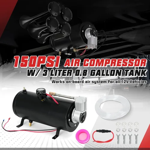 Vista 2 de PTNHZ Bomba de Tanque de Compresor de Aire DC 12V MAX 150PSI con Tanque de 3 Litros 0.8 Galones Para Tren, Camión, Barco, Camioneta, Autocaravana.
