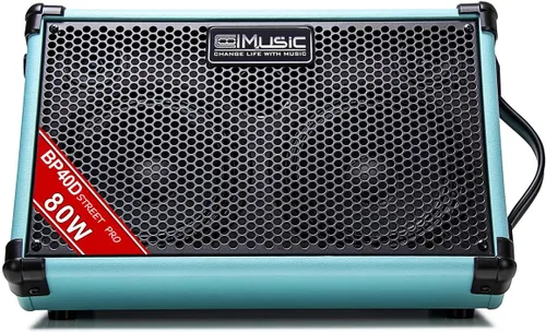 Vista 2 de Coolmusic Amplificador de guitarra acústica alimentado BP40D, altavoz Bluetooth portátil de 80 W con batería con efecto de retardo de coro