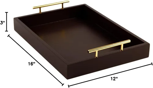 Vista 7 de JJSQYLAN Bandeja de madera para servir con asas, bandeja rectangular de desayuno para mesa de café, bandeja otomana decorativa de 16 x 12 pulgadas