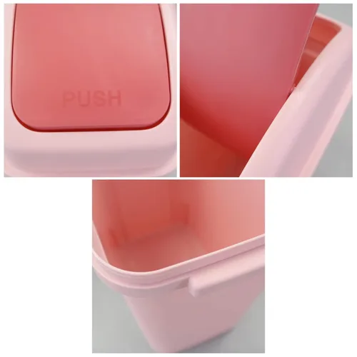 Vista 4 de Bote de basura pequeño de 7 L con tapa giratoria, cubo de basura interior de 1.8 galones con tapa (rosa)