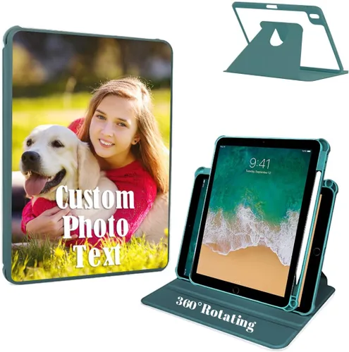 Vista 8 de Funda protectora personalizada con soporte giratorio de 360 grados, con parte trasera transparente y reposo inteligente, soporte para lápices