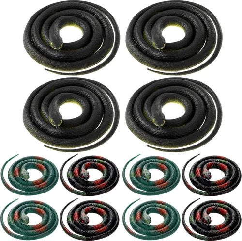 Blulu 12 Pcs Realistic Rubber Snakes Toy Fake Snake for Halloween Decoration Large Fake Garden Snake to Keep Birds Away Scare Squirrels in 2 Sizes