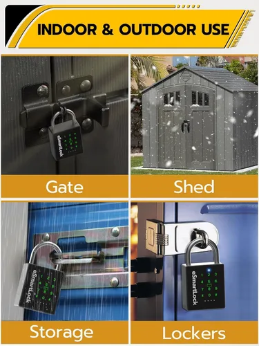 Vista 7 de Pothunder Candado Inteligente de Alta Resistencia, Candado de Puerta con Código de Llave y RFID, Candado Digital Biométrico Resistente a