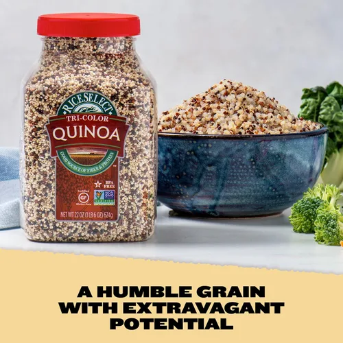 Vista 3 de RiceSelect Quinua tricolor, semillas premium sin gluten, Star-K Kosher y quinua sin OMG, tarro de 22 onzas
