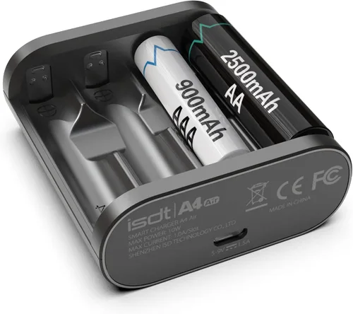 ISDT Cargador de batería compacto USB AAA AA 4 bahías 18 W cargador rápido inteligente para Househould recargable Nimh Nicd Li-Ion LiHv LiFePO4