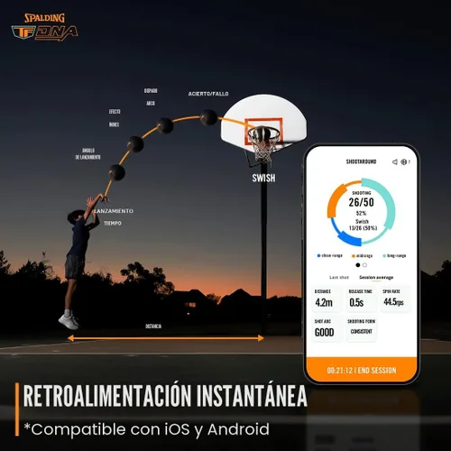 Vista 3 de Spalding TF DNA Smart Basketball + 1 Yr App Subscription Bundle I iOS and Android Compatible I All Surface