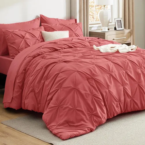 Vista 14 de Bedsure Juego de edredón tamaño King extragrande gris - Juego de ropa de cama en una bolsa de 7 piezas, juego de cama pintuck GentleSoft™ gris