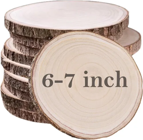Vista 8 de 10 piezas de rodajas de madera de Paulownia natural de 8-9 pulgadas, rodajas de madera para centros de mesa y decoraciones de mesa, rondas sin