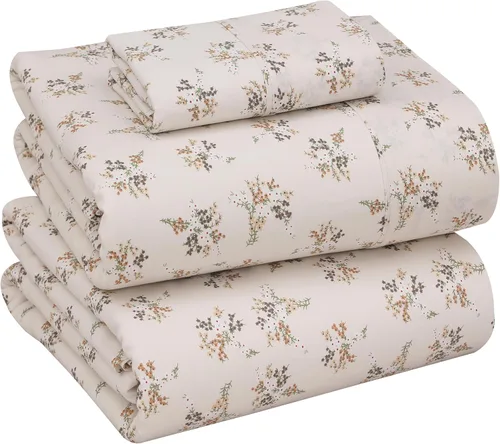Vista 90 de RUVANTI Sábanas 100% algodón percal tamaño Queen, diseño floral refrescante y transpirable, duraderas, con una sensación nítida, suave y cómoda