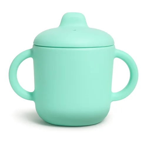 Vista 9 de Vasos para sorber con asas, pequeños vasos de silicona a prueba de fugas, 5 onzas, antiderrames, para niños pequeños (azul polvo)