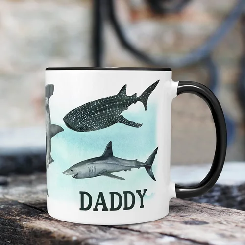 Vista 2 de Personalized Sharks Illustration Ceramic Coffee Mug, 11 or 15 oz