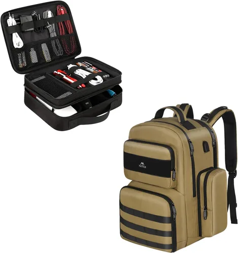 MATEIN Organizador de viaje electrónico, funda de accesorios electrónicos resistente al agua con asa, mochila de almuerzo para hombres, mochila de