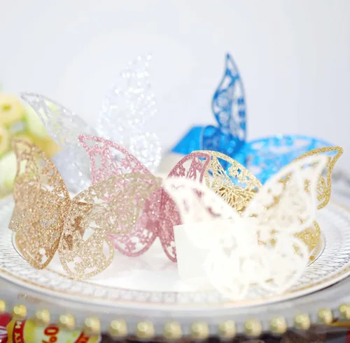 Vista 5 de Servilleteros de papel esmerilado con forma de mariposa, 100 unidades, para bodas, fiestas, servilletas, decoración de mesa, restaurante (dorado)
