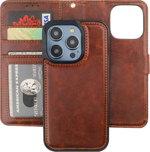 Vista 23 de Bocasal Funda tipo cartera desmontable para iPhone 14 Pro con bloqueo RFID, ranuras para tarjetas, soporte magnético de piel sintética de alta