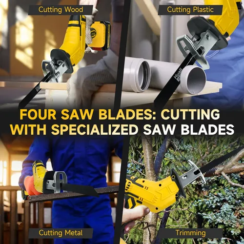 Vista 5 de Sierra recíproca inalámbrica para batería DeWalt de 20 V, cambio de hoja sin herramientas Sawzall con 4 hojas de sierra, velocidad variable