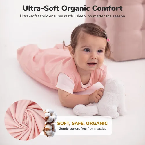 Vista 295 de Mama Cheetah Saco de dormir para bebé de 0.5 TOG, Manta portátil de algodón orgánico para bebé con cremallera bidireccional, Saco de dormir