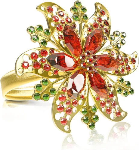 Vista 13 de Juego de 6 servilleteros de corona navideña Legigo - Porta servilletas de Navidad de metal para servilletas de tela, decoración de mesa