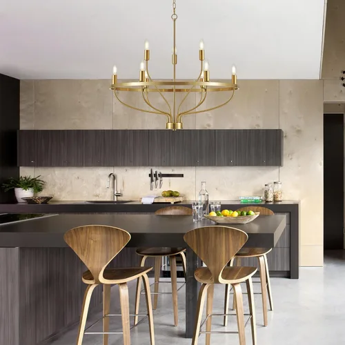 Vista 6 de Candelabro moderno dorado vintage con 9 luces de mediados de siglo, estilo moderno, estilo vela, lámpara rústica industrial dorada para comedor