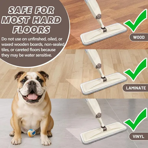 Vista 5 de HOMTOYOU Wet Mop for Floor Cleaning: Microfiber Spray Mop with 4 Washable Pads for Cleaning Home Kitchen Multi-Surface Floors - 1Pcs 400+ML