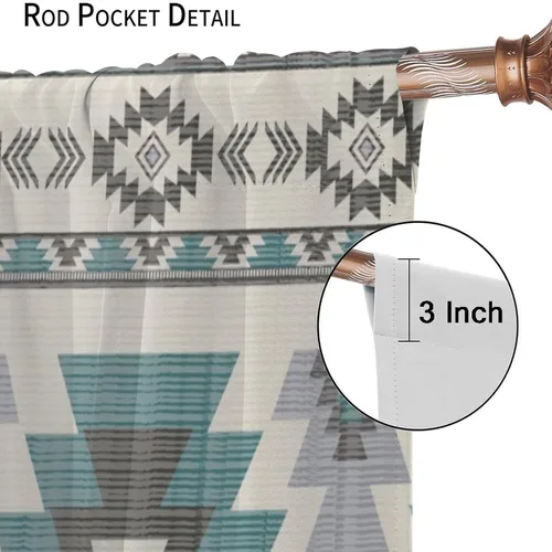 Vista 223 de Cortinas con patrón geométrico tribal, estilo suroeste, azteca, rústico, occidental, nativo americano, opacas, con bolsillo para barra, decoración