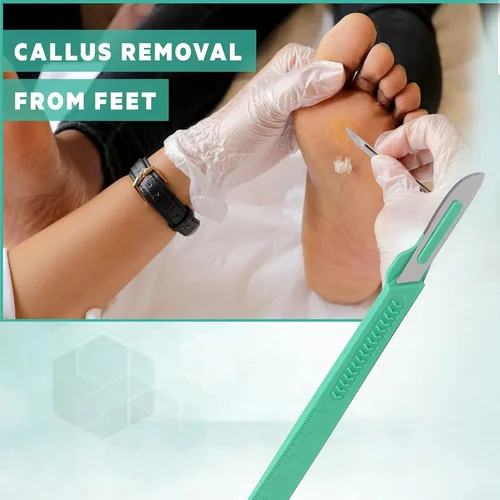 Vista 7 de Bisturí facial estéril desechable #20, herramienta de depilación y dermaplaning, cuchillas de acero al carbono de precisión con mango de plástico