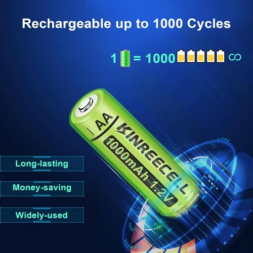 Vista 3 de Baterías AA recargables, baterías solares Ni-MH doble A de alta capacidad 1.2 V precargadas para luces solares al aire libre (AA-1000mAh-12pack)