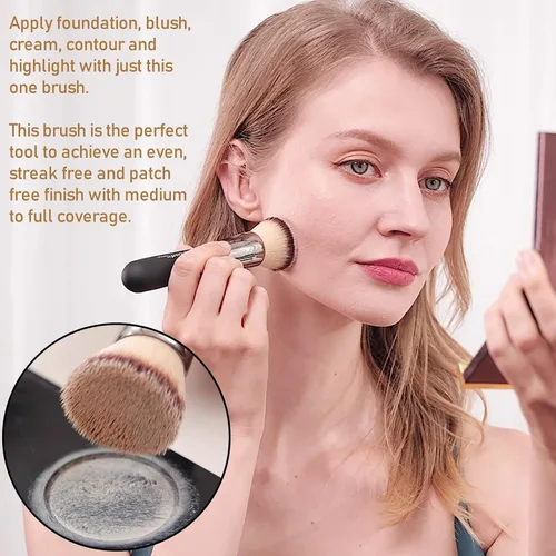 Vista 5 de Bueart Design Brocha de maquillaje para base de pulido de parte superior plana, ultra suave, densa, Kabuki, cepillo de maquillaje para líquido