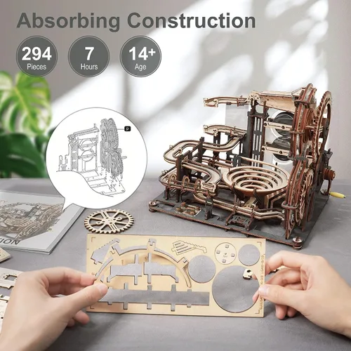 Vista 3 de ROKR Rompecabezas de madera 3D para adultos, modelo de rompecabezas de pista de mármol, kits de construcción de modelo mecánico de pista de mármol