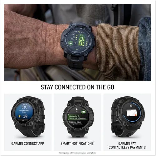Vista 5 de Garmin Instinct® 3 45mm, pantalla AMOLED, reloj inteligente GPS resistente para exteriores, bisel reforzado con metal, linterna incorporada, hasta